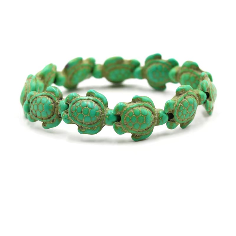 Vintage Turtle Turquoise Bracelet Natural Stone Stretch Gift