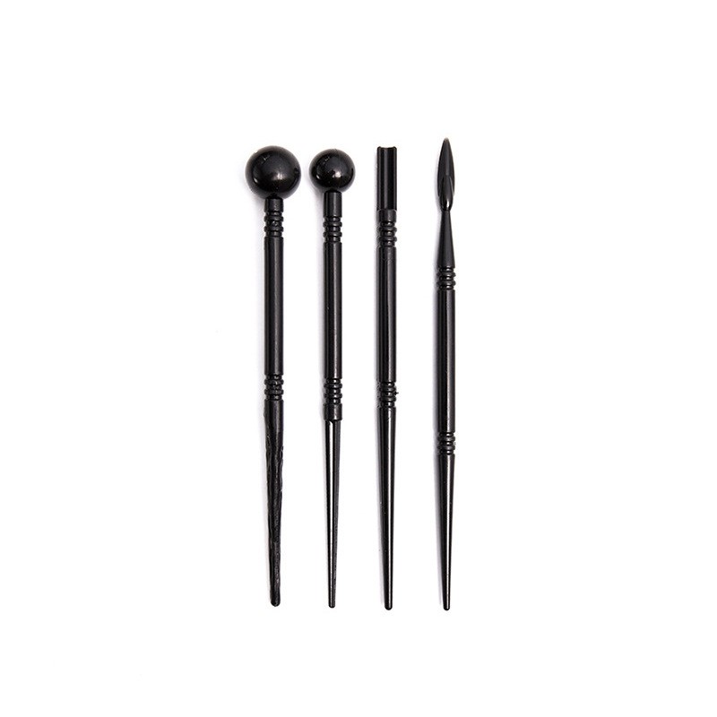 4pcs Set Pottery Tools Black Petal Indentation Pill Stick Soft Clay Sculpture Knife Clay Tools
