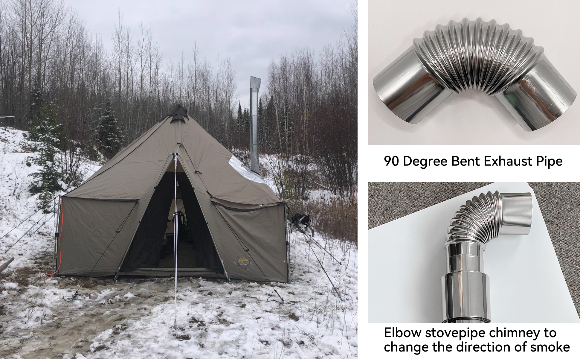 45 / 90 Degree Pipe Section, for Tent Stoves with 2.76 inch Diameter Chimney  Pipes