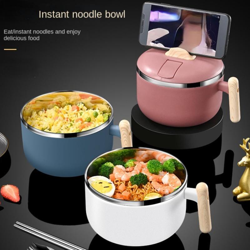 Xmmswdla Bentgo Kids Lunch Box Ramen Soup Bowl with Tight Lid, Handle, Steam Hole. Double Wall Stainless Steel Noodle Cooker. Instant & Regular Ramen