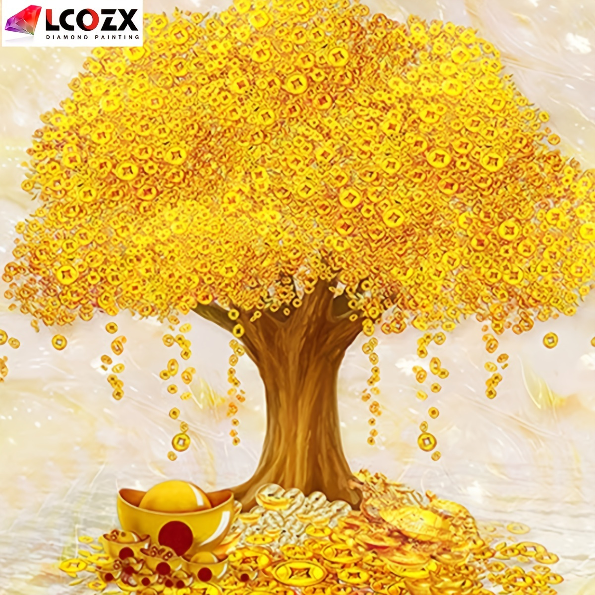 

1pc Tree Faux Diamond Painting, Golden Money Tree Diy Artificial Diamond Paintings Kit, For Home Bedroom Living Room Decoration
