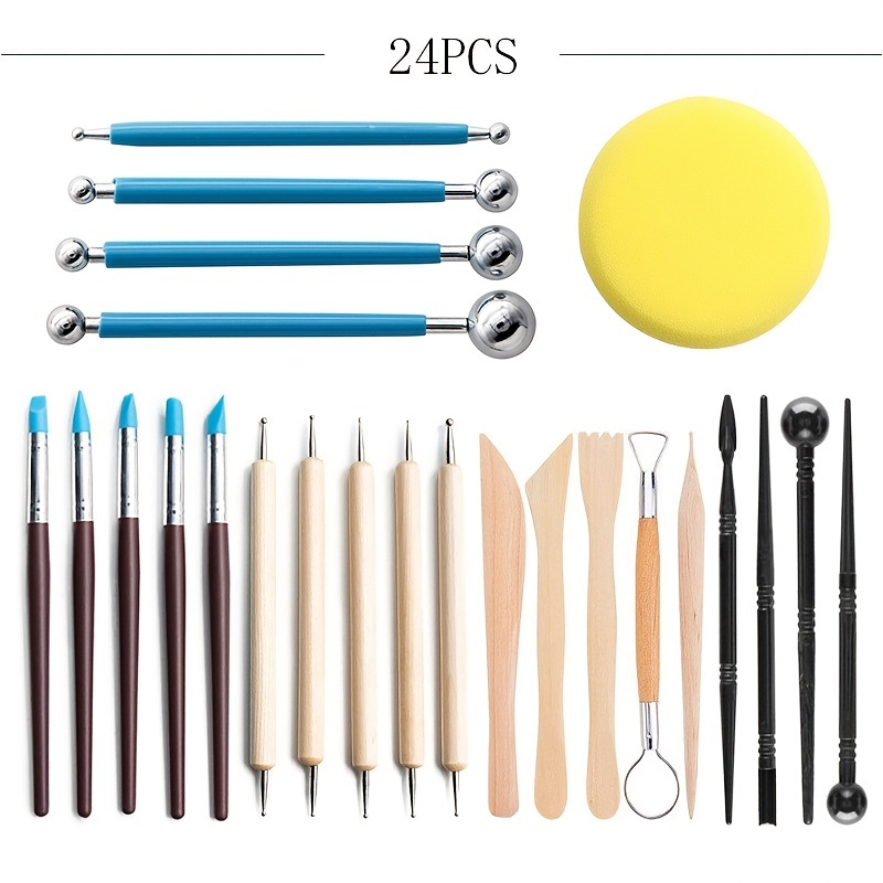 

24pcs Clay Tools Kit, Polymer Clay Tools, Ceramics Clay Sculpting Tools Kits, Air Dry Clay Tool Set For Adults, Kids, Pottery Craft, Baking, Carving, Drawing, Dotting, Molding, Modeling, Shaping