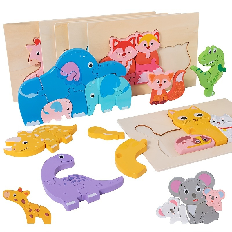 Baby Wooden Jigsaw Puzzle Cartoon Animals Montessori Giochi - Temu