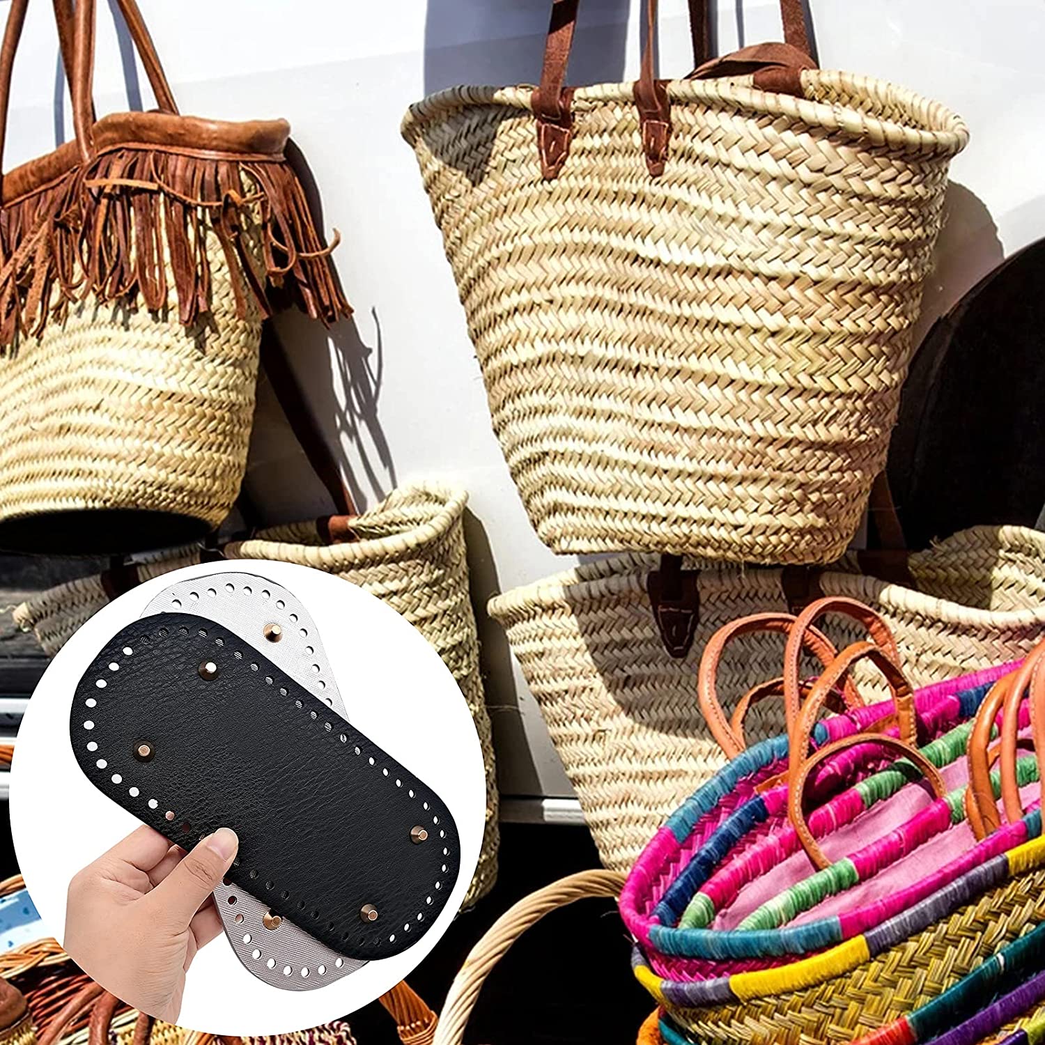 Handmade Woven Oval Bag Bottom Pu Leather Bag Bottom Holder Temu