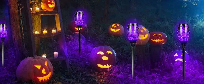 6 packs solar lights outdoor garden 12led solar flame torch light with purple flame for halloween decorations garden patio hallway lighting holiday decorations details 0