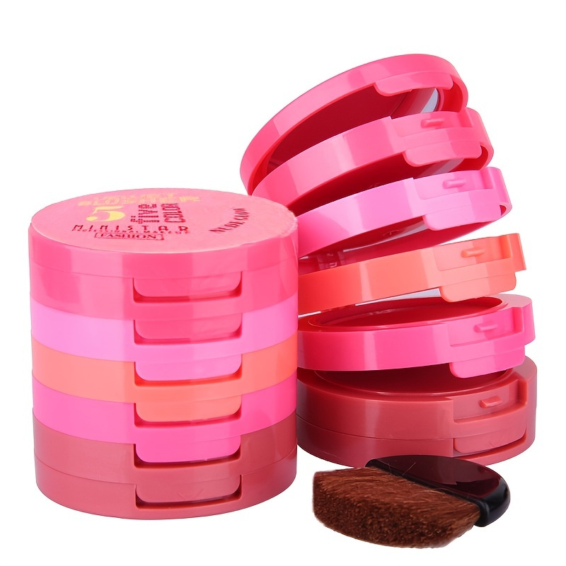

5-color Waterproof Powder Blush Set With Mirror And Brush For Brightening And Contouring Face - Hypoallergenic And Long-lasting