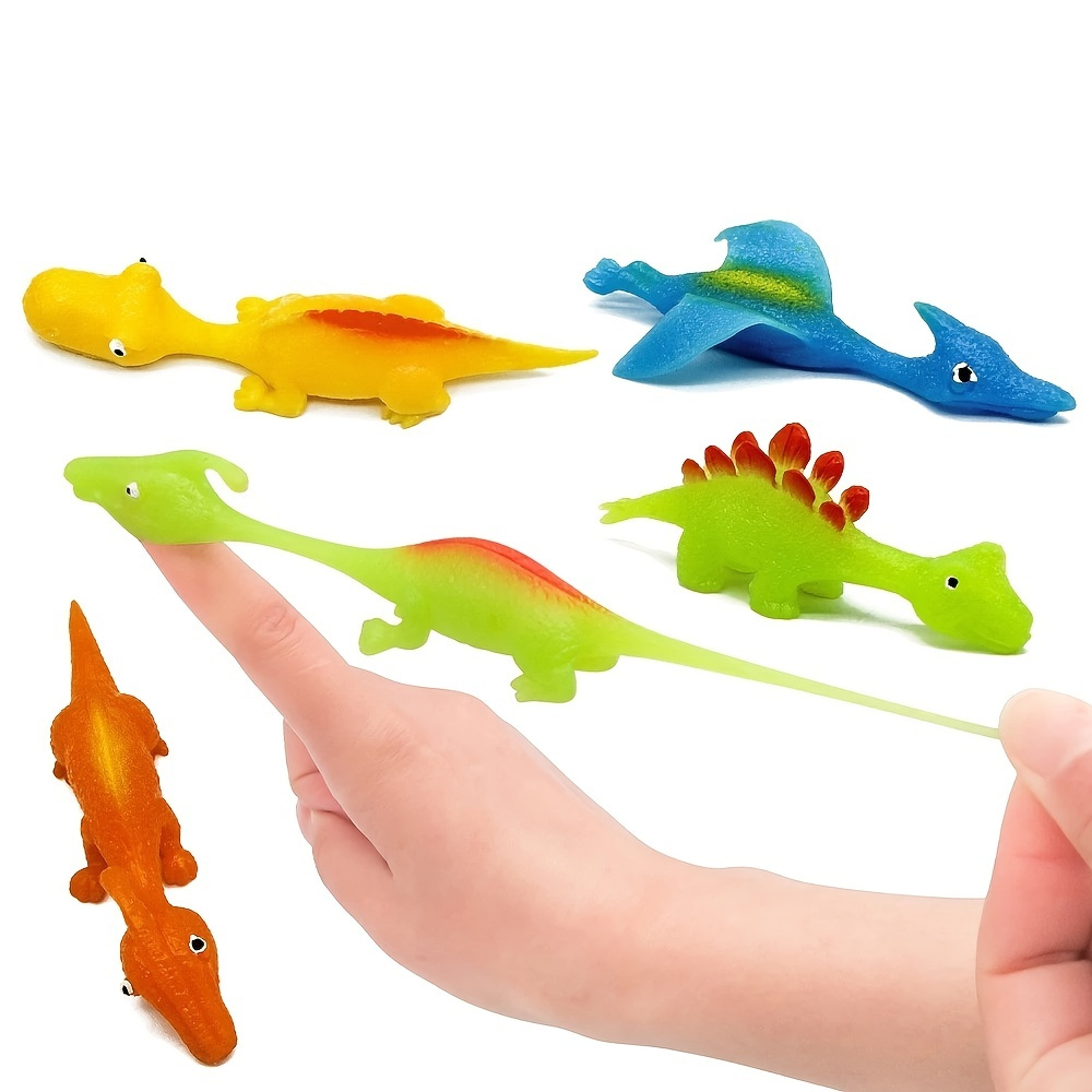

1pc/5pcs/10pcs Catapult Launching Dinosaur Fun Tricky Slingshot Practice Elastic Flying Finger Sticky Toy Funny Dinosaur Finger Toys Children's Party Gifts Animal Sticky Wall Toys