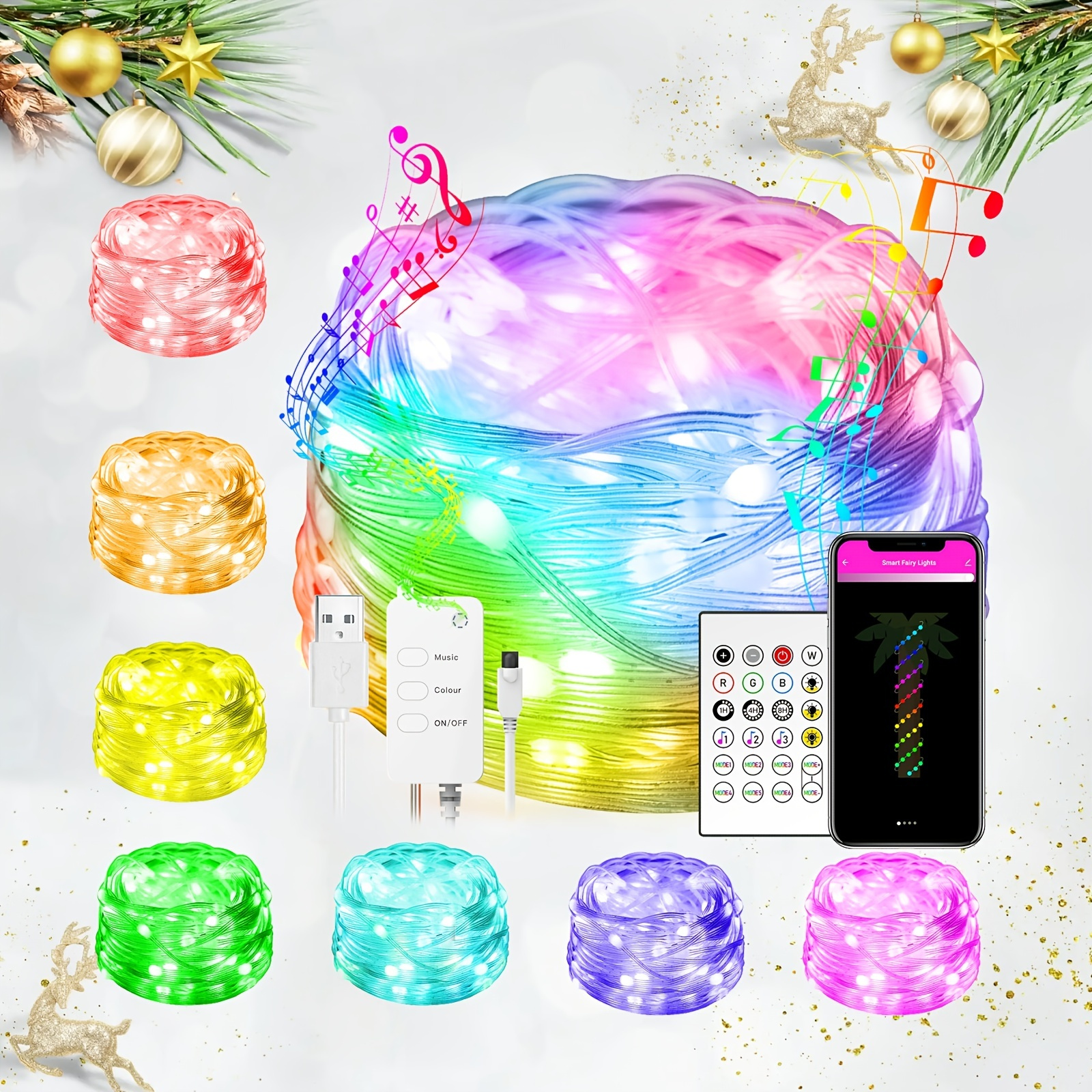 Christmas Rgbic String Light Smart Wireless Led Garlands Usb - Temu