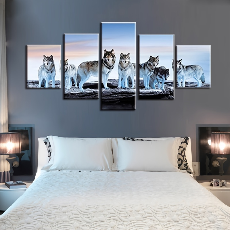 

5pcs/set Hd Printed Animals Wolf Canvas Painting On The Wall Art, Home Decor, No Frame