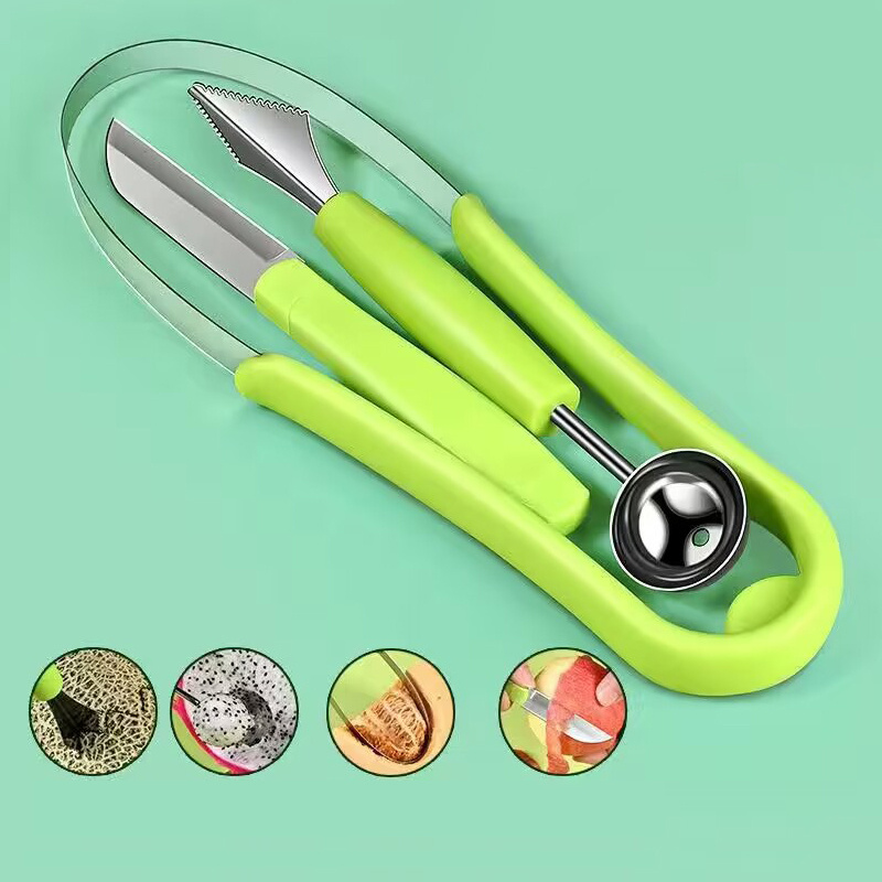 Melon Baller Scoop Set 3 In 1 Scooper Steel Stainless Watermelon Cutter  Pulp Remover – the best products in the Joom Geek online store