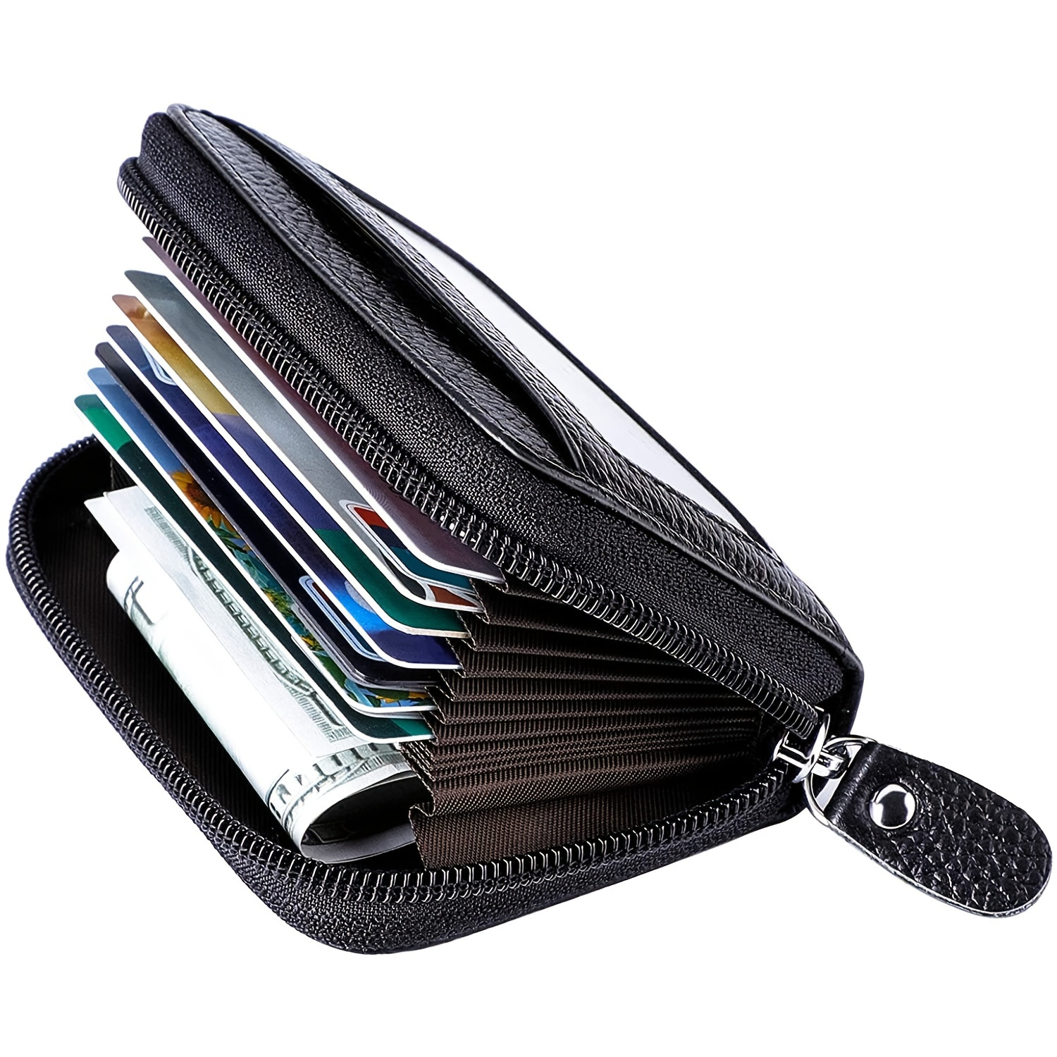 

Genuine Leather Rfid Credit Card Holder With Zipper Leather Credit Card Wallet Small Zip Around Wallet