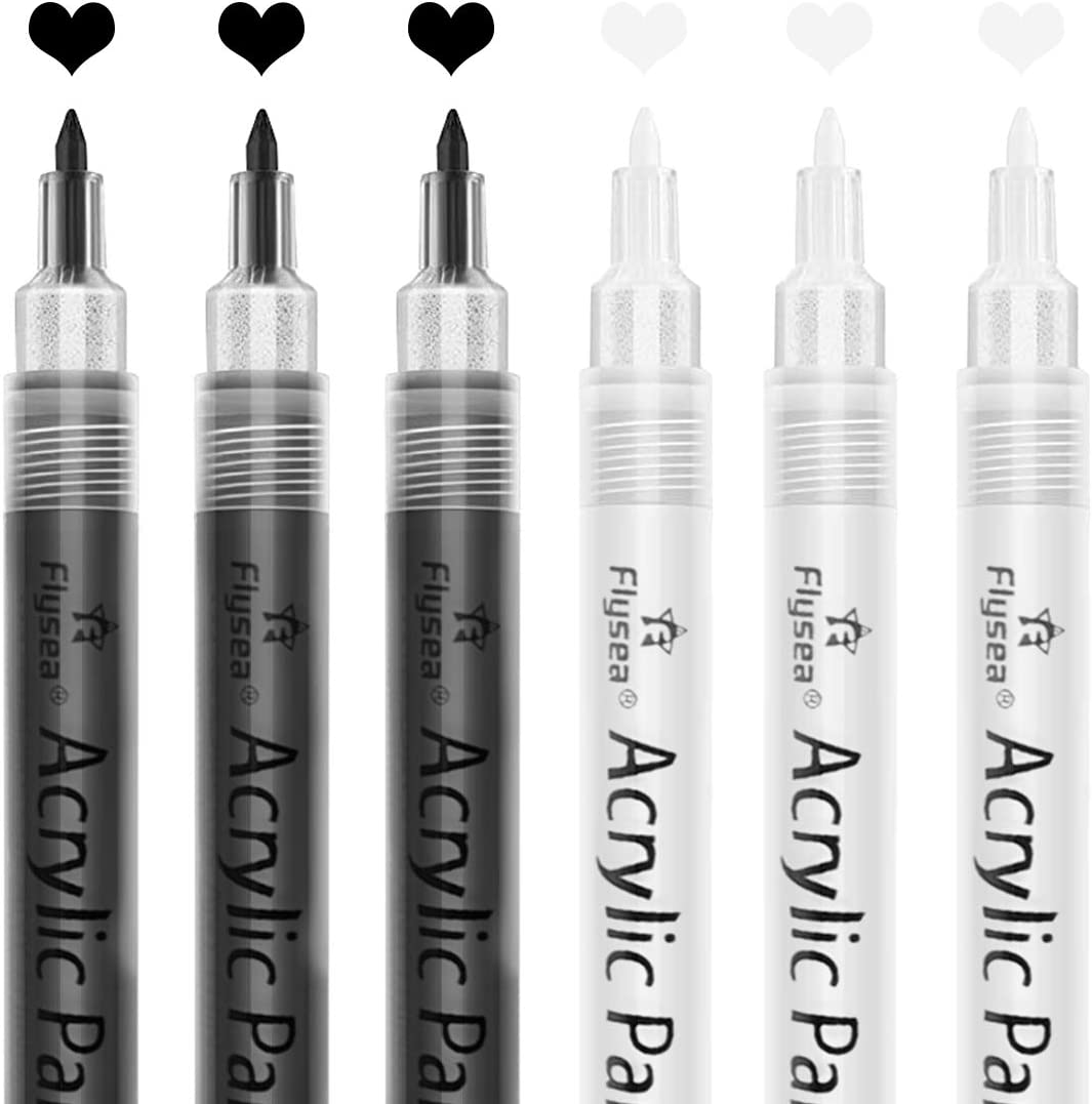 Black Marker Paint Pens - 6 Pack Acrylic Black Permanent Marker, 0.7mm  Extra Fine Tip Paint Pen for Art projects, Drawing, Rock Painting, Stone