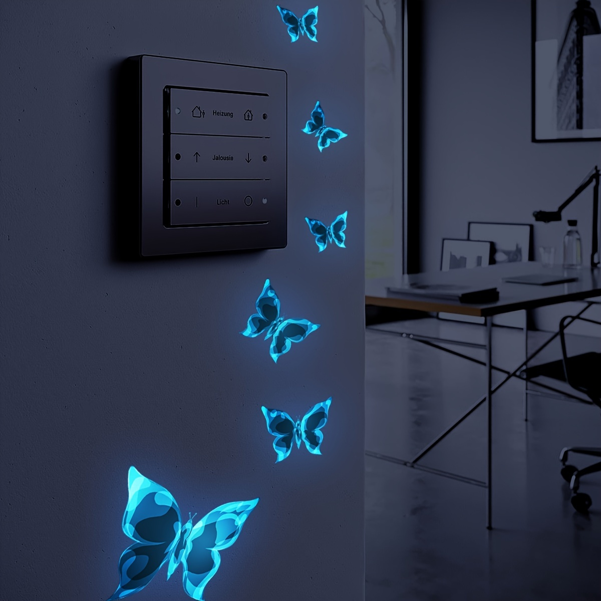 

1 Set, Glow In The Dark Butterfly Wall Stickers, Luminous Wall Decals, Blue, Removable Waterproof Self-adhesive Stickers, Wall Decor For Living Room Bedroom Background Switch Phone Case, Home Decor