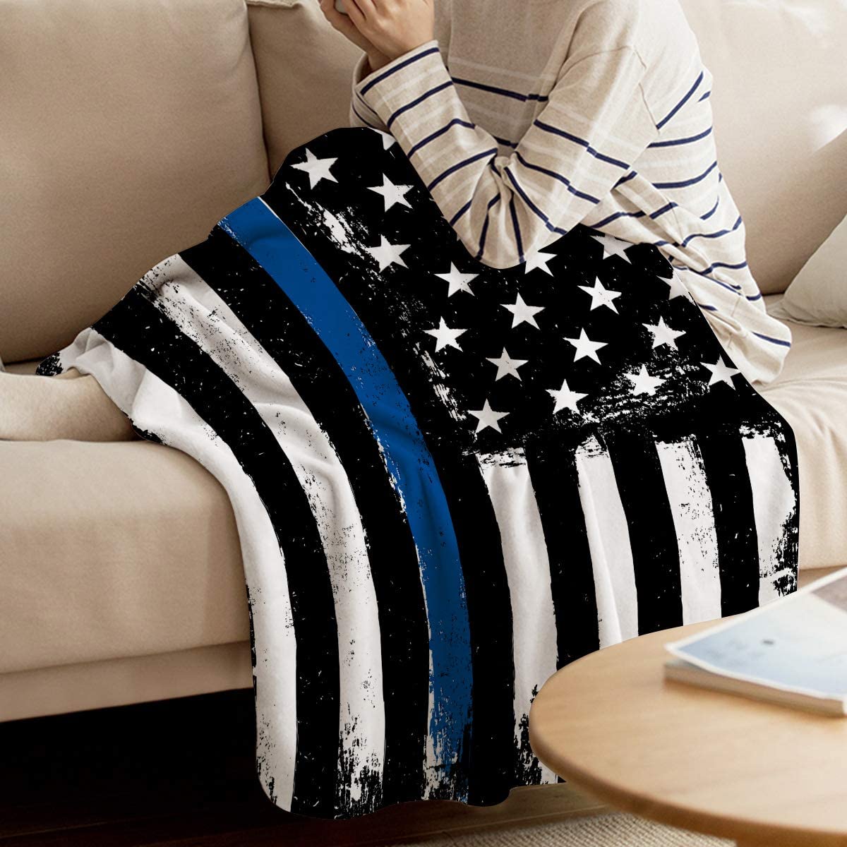 Thin blue line online throw blanket