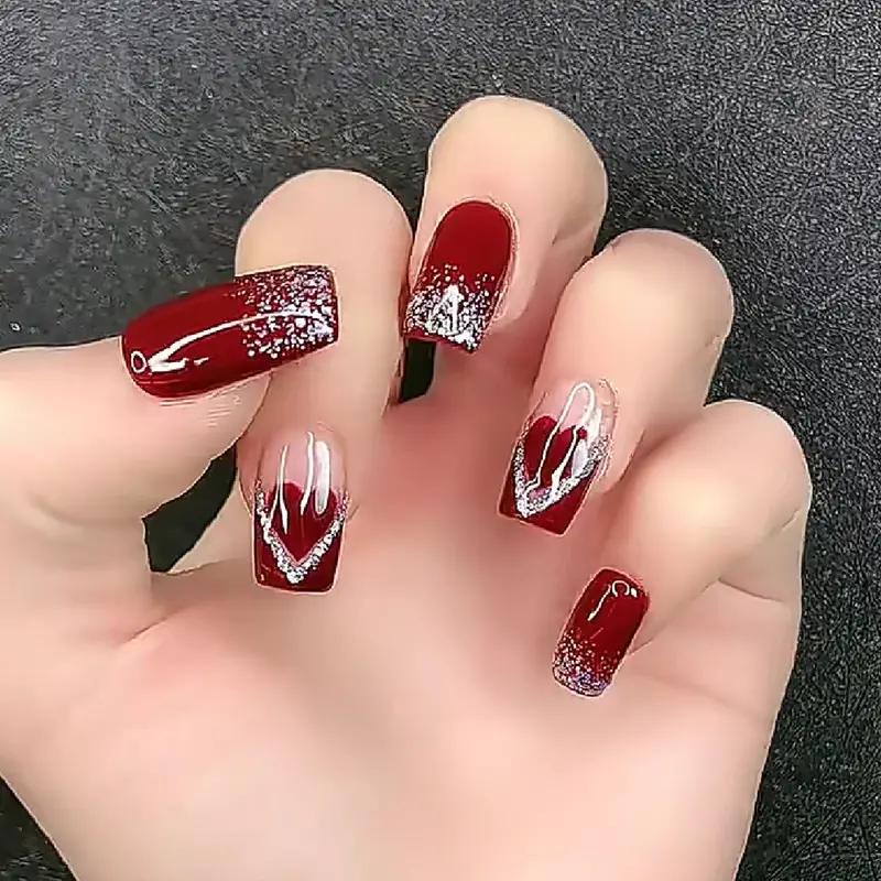 Red Nail Designs With Rhinestones  Red acrylic nails, Red christmas nails,  Red nails
