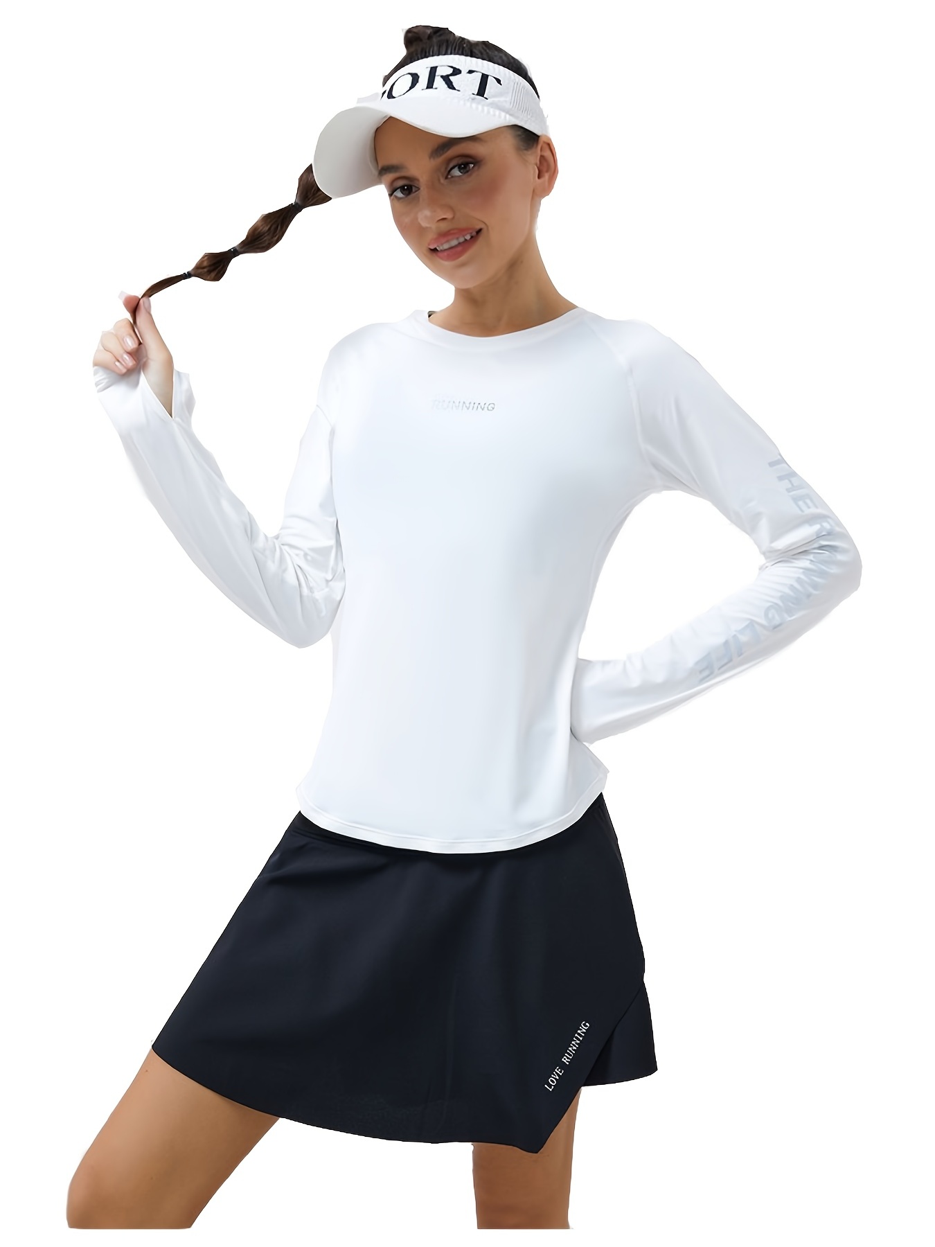 Vansydical Long Sleeve T-Shirts Running Fitness Wear Women's Sports Shirt  with Thumb Holes Stretch Breathable