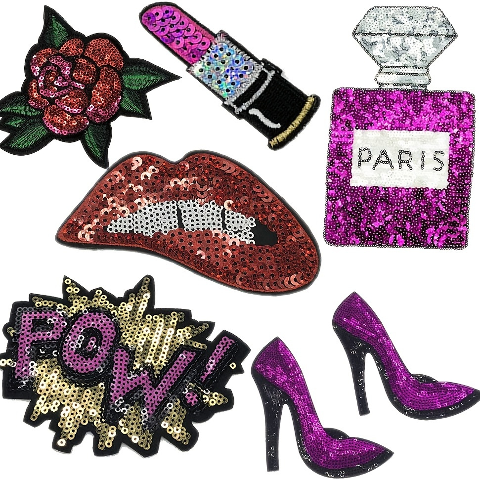 

7pcs Embroidered Applique, Lips Lipstick Punk Rock Iron-on Patches, Diy Sewing Applique Badges