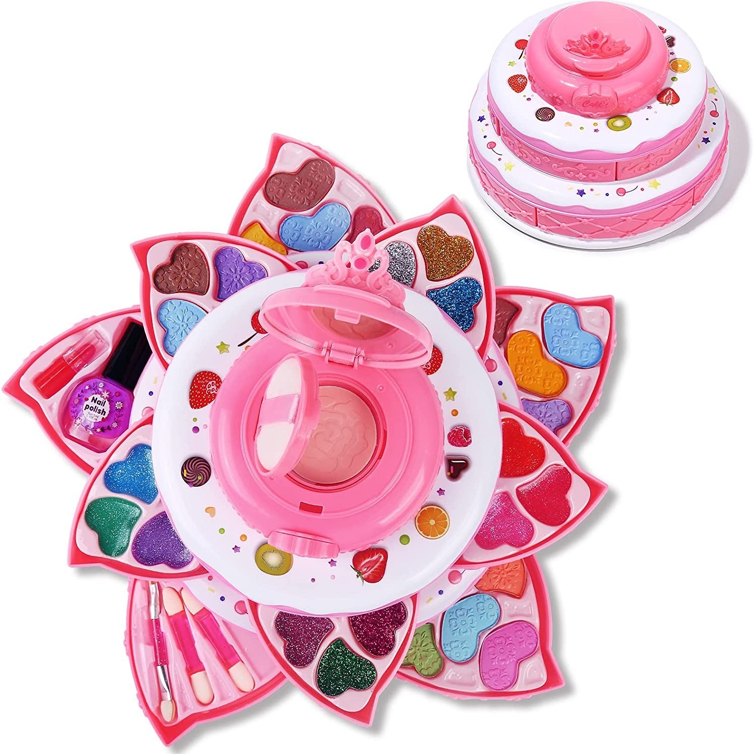 Hollyhi 65 Pcs Kids Makeup Kit for Girl, Washable Play Makeup Toys