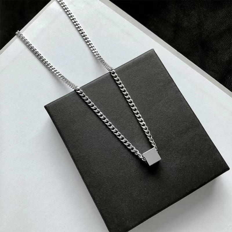 Black Square Cube Pendant Necklace for Men