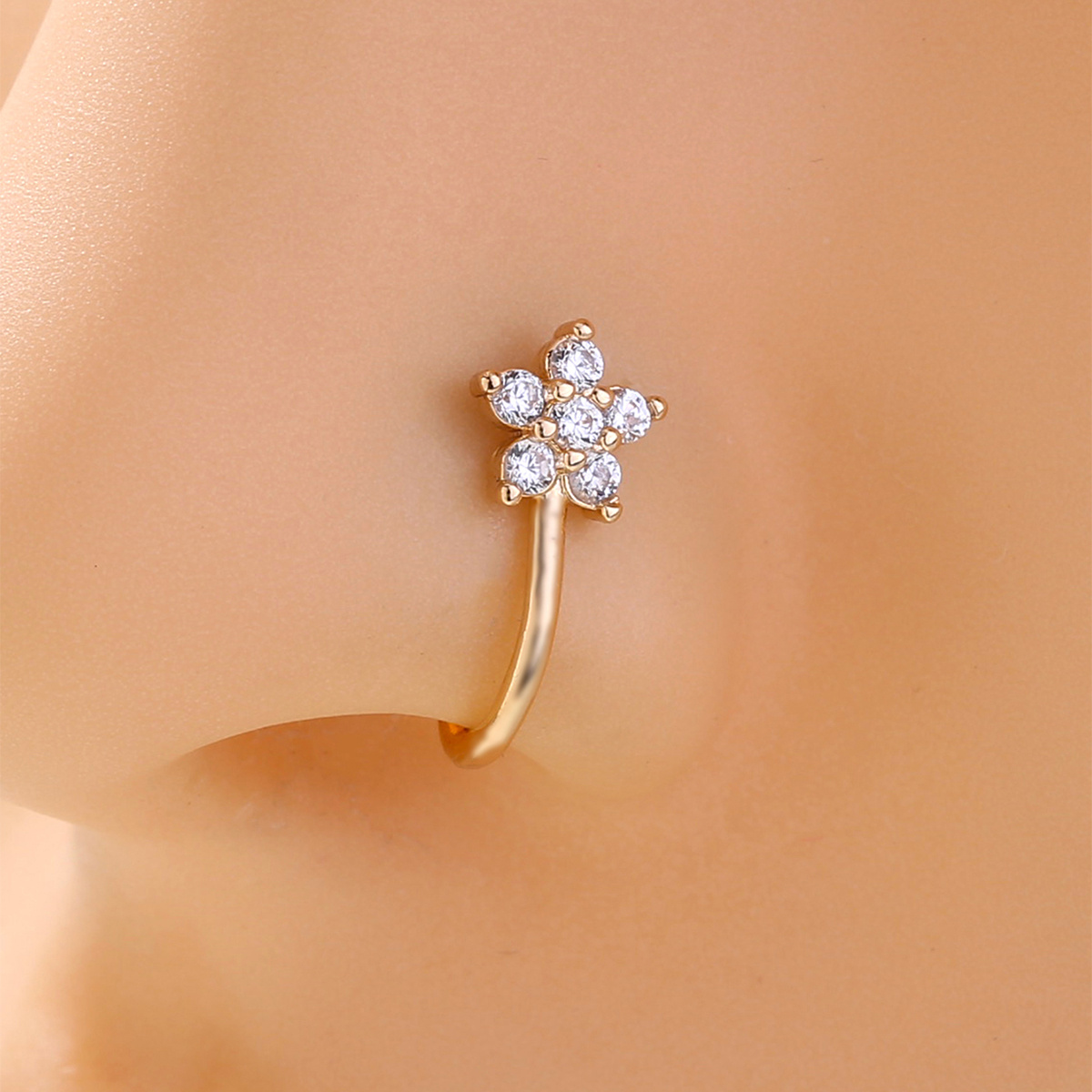 Gold Embellished Flower Faux Nose Ring