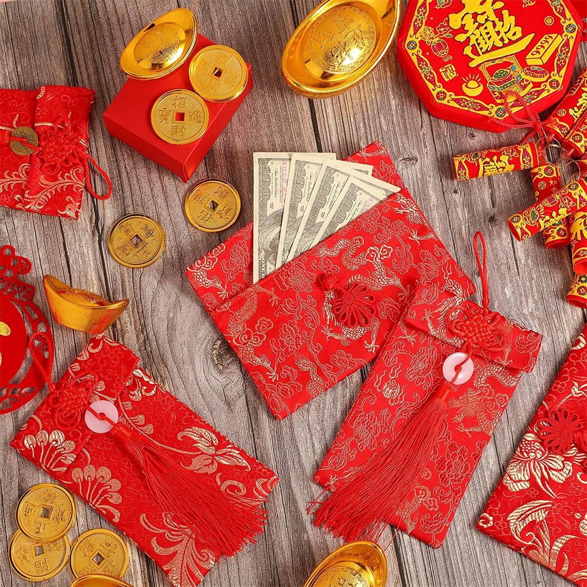 Silk Red Envelopes Card Envelopes Gift Wrap Bags Red Lucky Temu