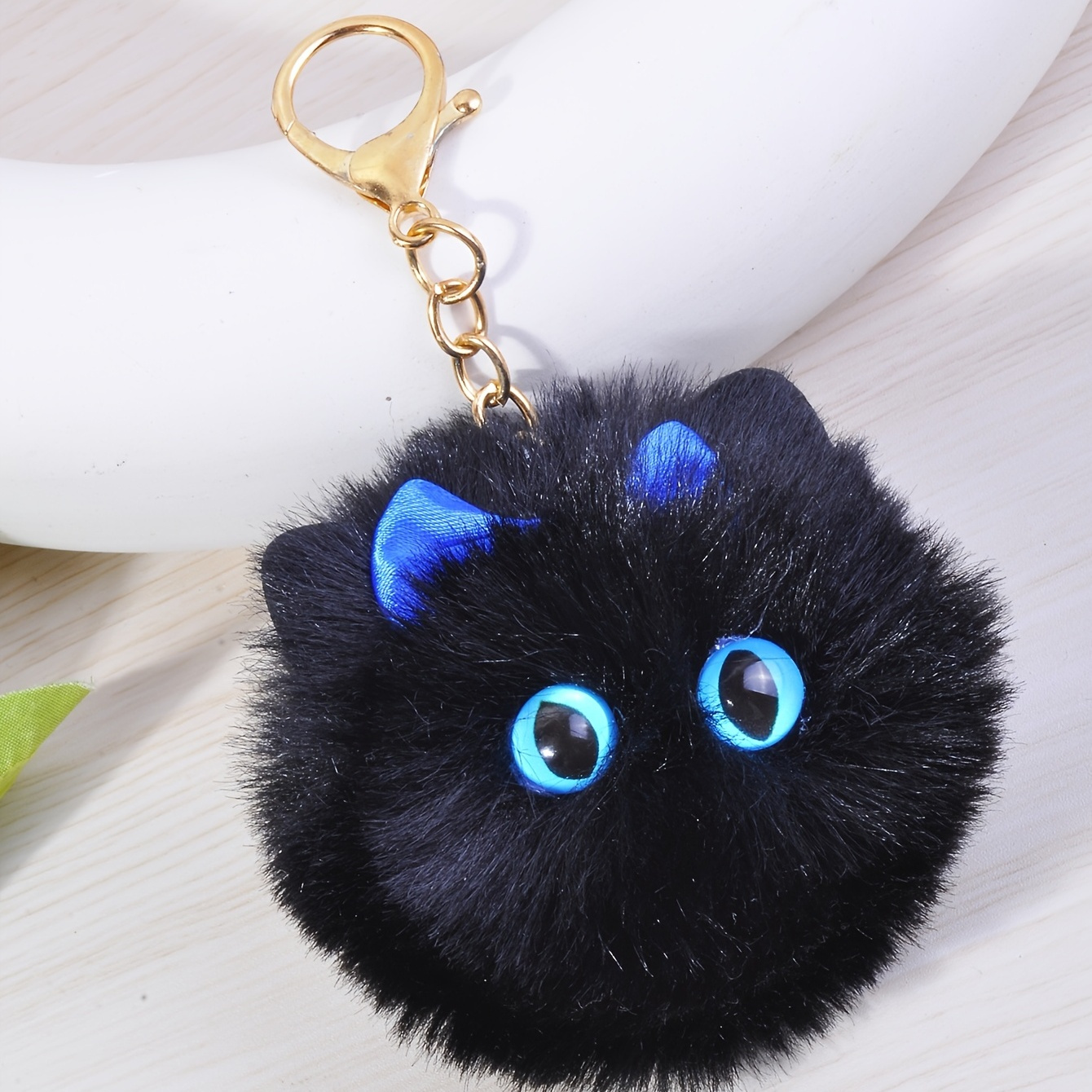 Cat Pom Pom Plush Keychain Cute Cartoon Animal Bag Key Chain - Temu