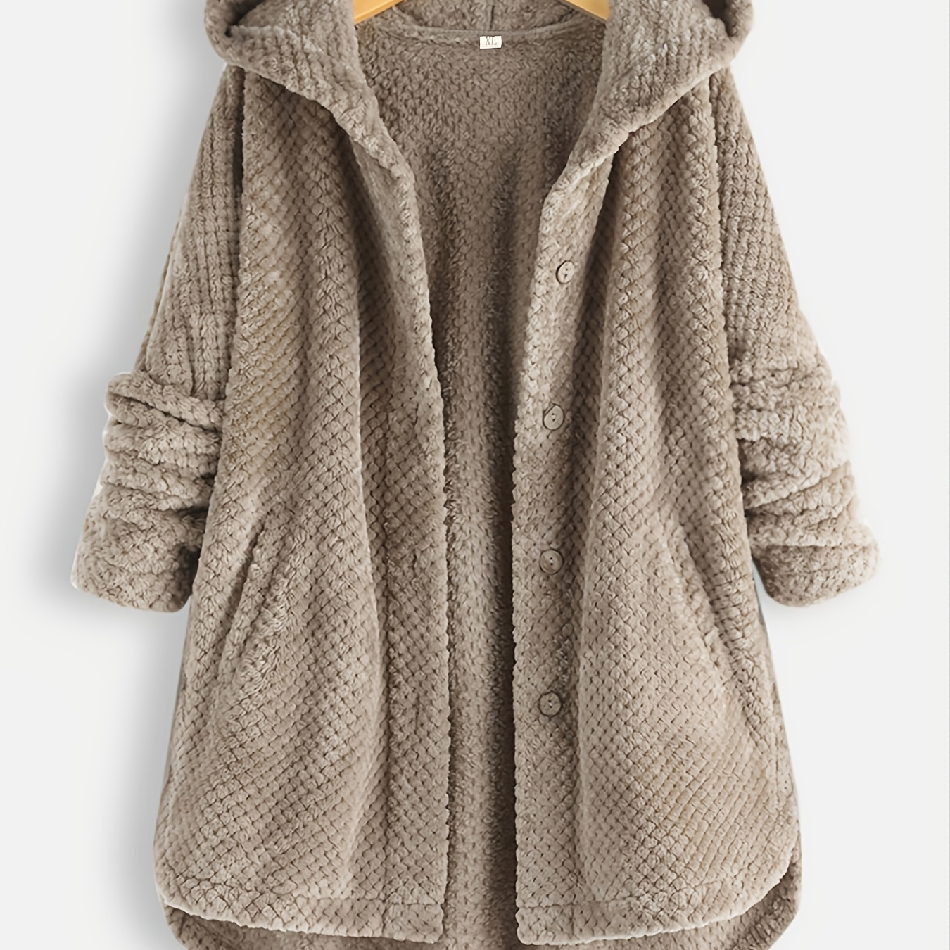 Plus Size Fuzzy Double Hoodie Coat Women s Plus Solid Winter Coat Cozy 