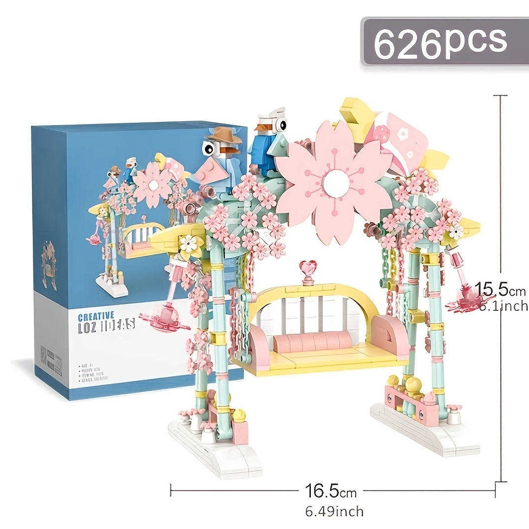 Roxo Sakura Casa da árvore Building Block Cerejeira Blossom Modelo Blocos  de construção Diy brinquedos para crianças brinquedo para presente
