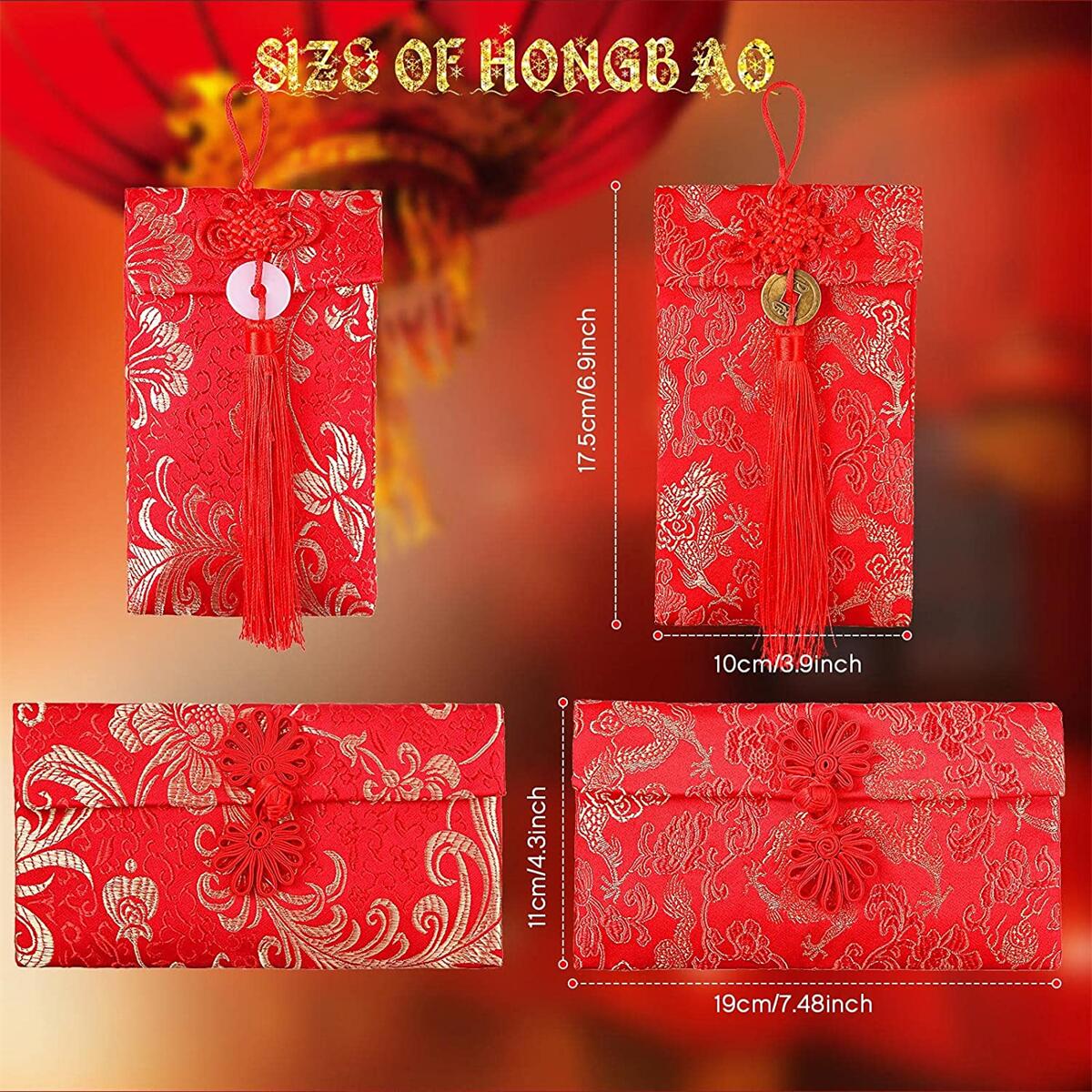 Silk Red Envelopes,3pcs Hongbao Card Envelopes Gift Wrap Bags Red Lucky Money Pockets for New Year,Spring Festival,Birthday and Wedding