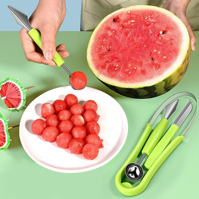 HONOOR 4 Pieces Melon Baller Scoop Set, 4 in 1 Melon Baller & Fruit Scoops  Set Stainless Steel Fruit Carving Knife Melon Peeler Watermelon Slicer