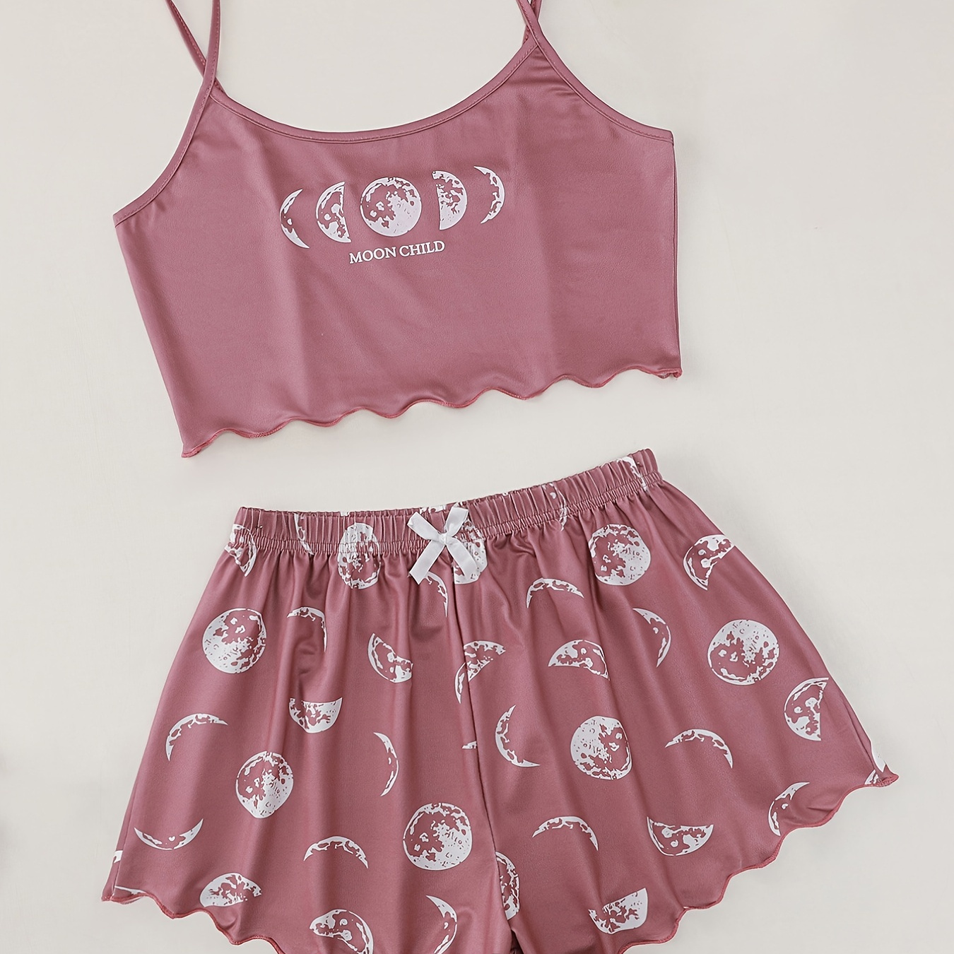 Cute Moon Print Pajamas Comfy Cami Top Elastic Waistband - Temu Italy