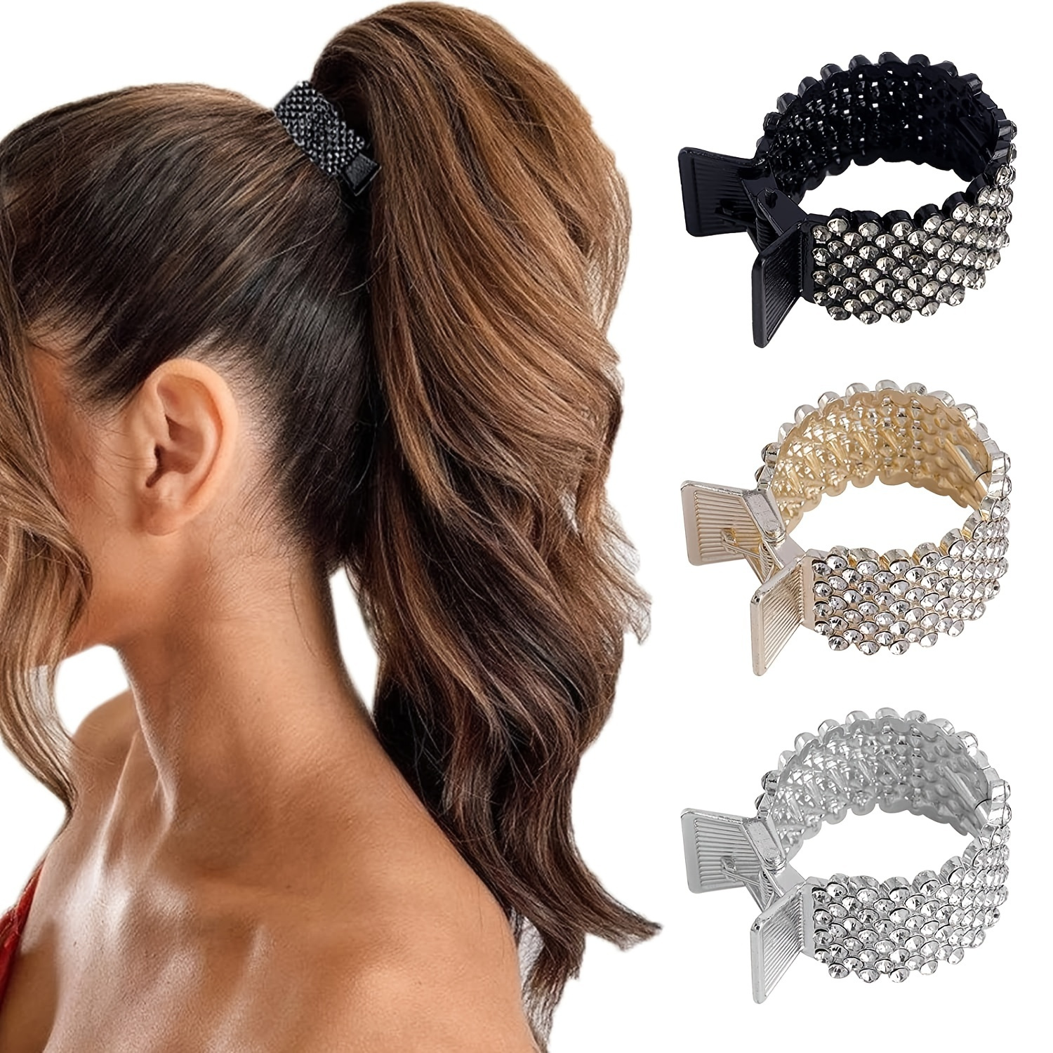 

Elegant Faux Pearl Rhinestone Hair Clips For High Ponytail - Small And Medium Sizes For Thin Hair - Perfect For Women And Girls