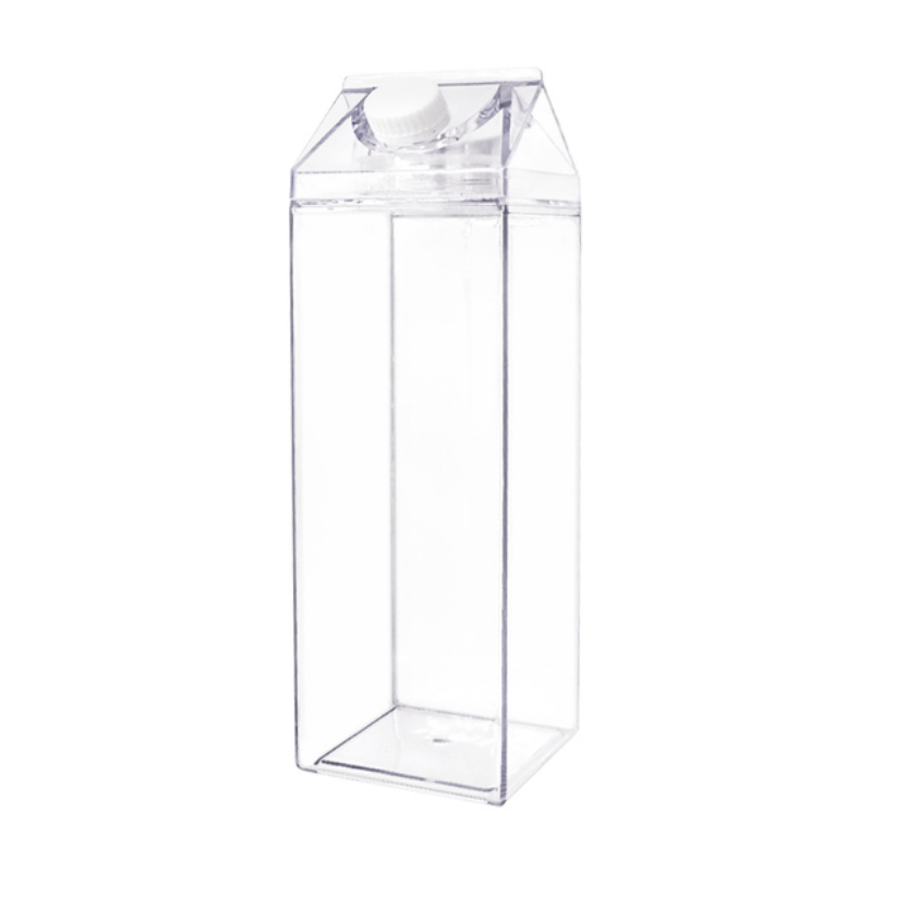 1pc Square Shaped Plastic Water Bottle With Lid, Transparent Juice Container,  Anti-fall Milk & Juice Bottle, Cold-press Juice Dispenser Bottle