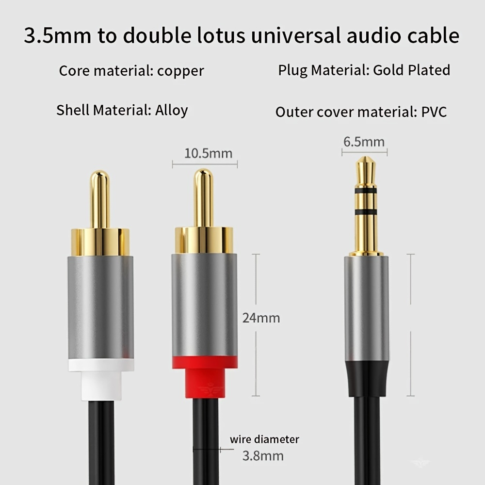 3.5mm Stereo Jack to 2 RCA Phono Plugs Audio Cable Lead GOLD 1.5m