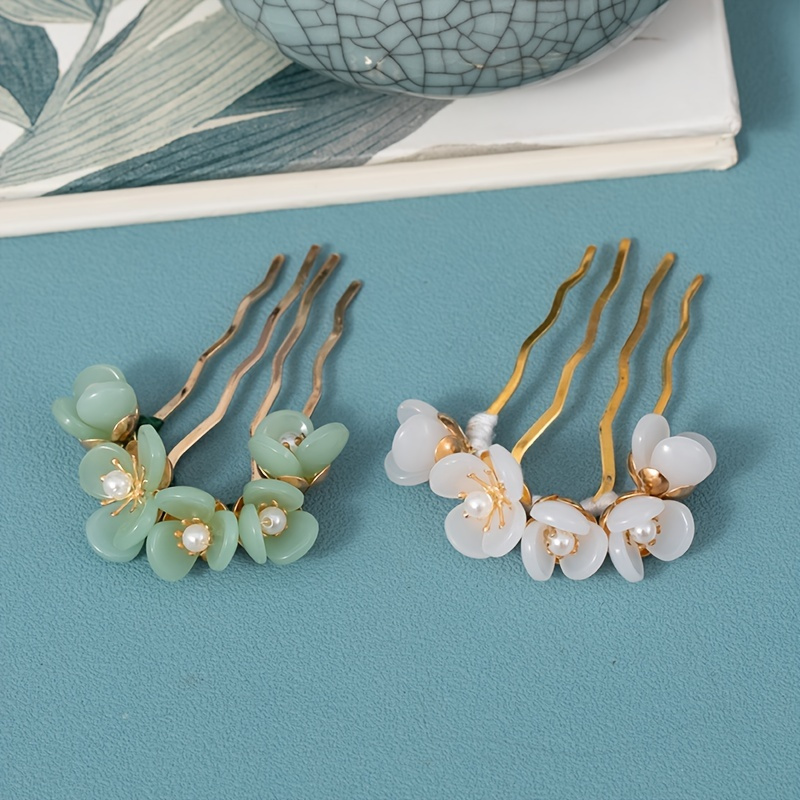 

Flower Jade Hairpins Decorative Hair Pins Classic Hair Comb Elegant Hair Accessories For Women