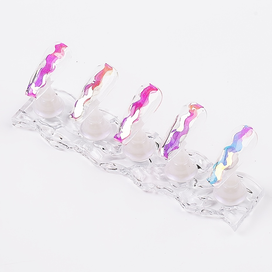 

5 Pcs Acrylic Magnetic Nail Holder For Practice And Display - Ice Shaped Manicure Tool With Crystal Showing Shelf For Nail Art And Polish - S41