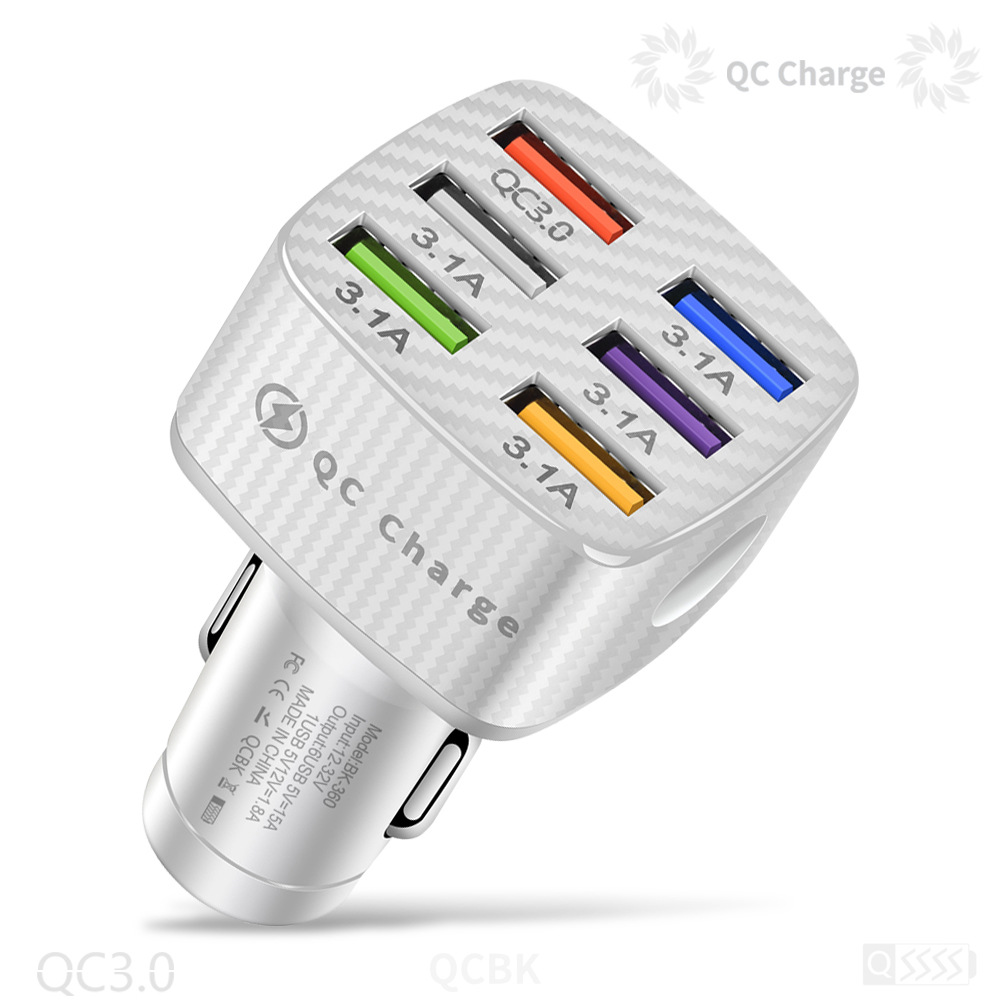 15A Chargeur de voiture lumineux 6USB Porous QC3.0 Chargeur de