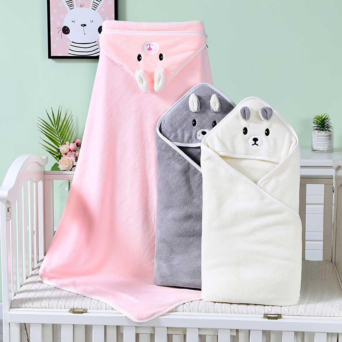 

Kids Bath Towel, Newborn Bag Quilt Coral Fleece Wrap, Embroidered Throw Blanket With Hood Cape Hooded Bag Towel, Cloak Bath Towel
