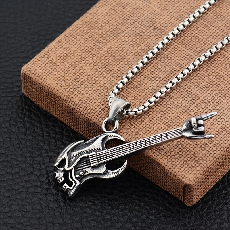 U7 Collier médiator de guitare avec chaîne réglable en acier inoxydable  pour homme et femme, Acier inoxydable Métal