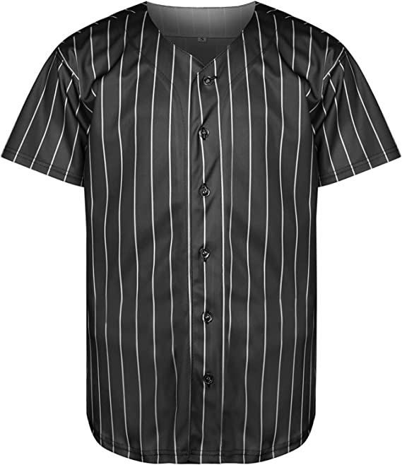 Women Men's Classic Design Striped Baseball Jersey, Slightly Stretch Button Up Short Sleeve Baseball Shirt for Training Competition,Temu