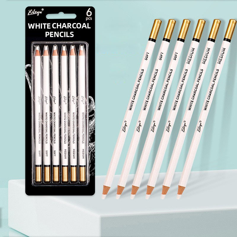 Pasler White Charcoal Pencils Set - 3 Pcs Sketch Highlight White Pencils for Drawing, Sketching, Shading, Blending