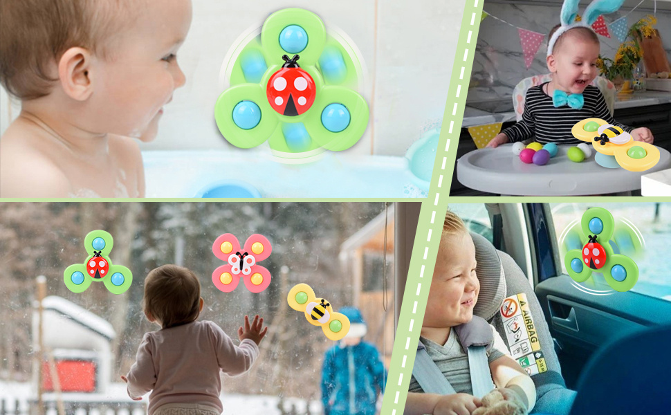 Toy Spinner Pour Bébé,Bébé Ventouse Toupie Jouets, 3pcs Enfants