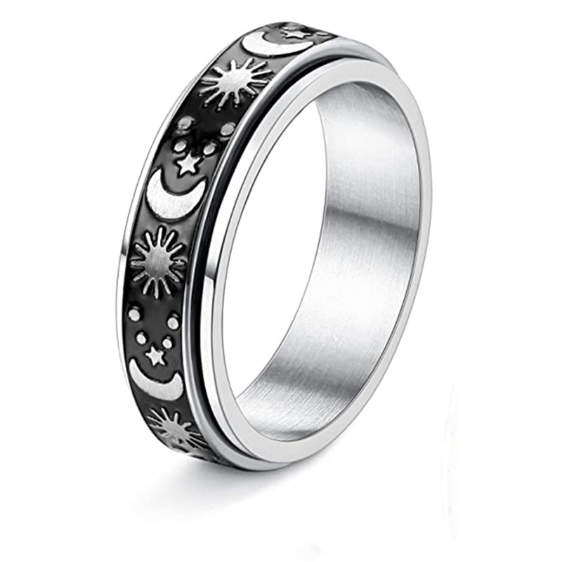 Men's Stainless Steel Ring Set Rotatable Decompression Ring - Temu