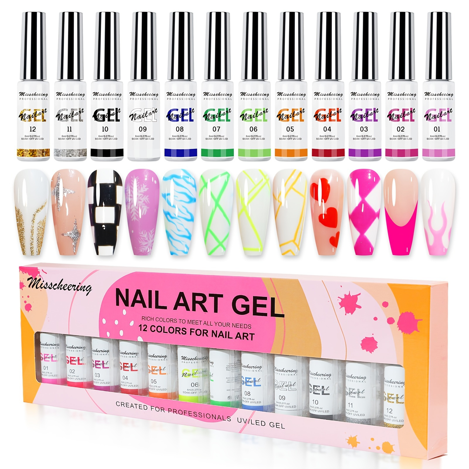 Nail Art Paint,12 Color Gel Painting Set, Acrylic Color UV Gel,Tip DIY Nail Art For Women Nail Art DIY