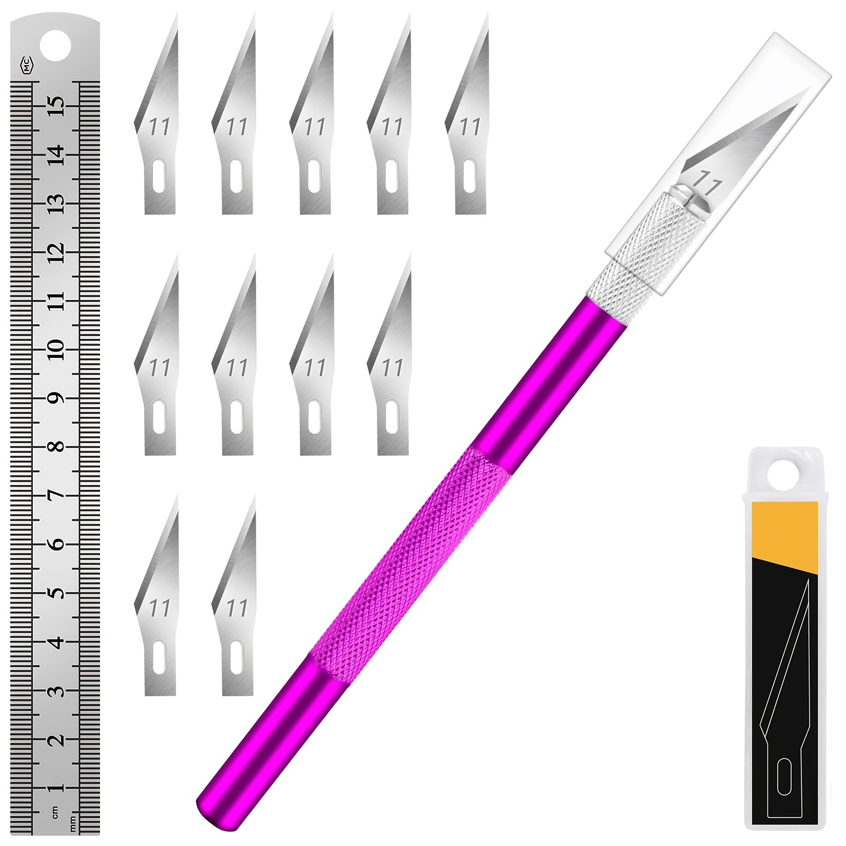 

1pc Craft Knife Exacto Knife With 11pcs Stainless Steel Kit, 1pc Steel 15cm Ruler For Art, Scrapbooking, Stencil
