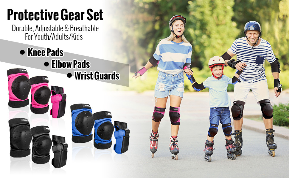 Skate Protective Gear Set, 6 In 1 Knee Pads Elbow Pads Wrist Guards For  Kids Teens Adult, Skateboard Cycling Biking Bicycle Scooter Skating  Cycling B