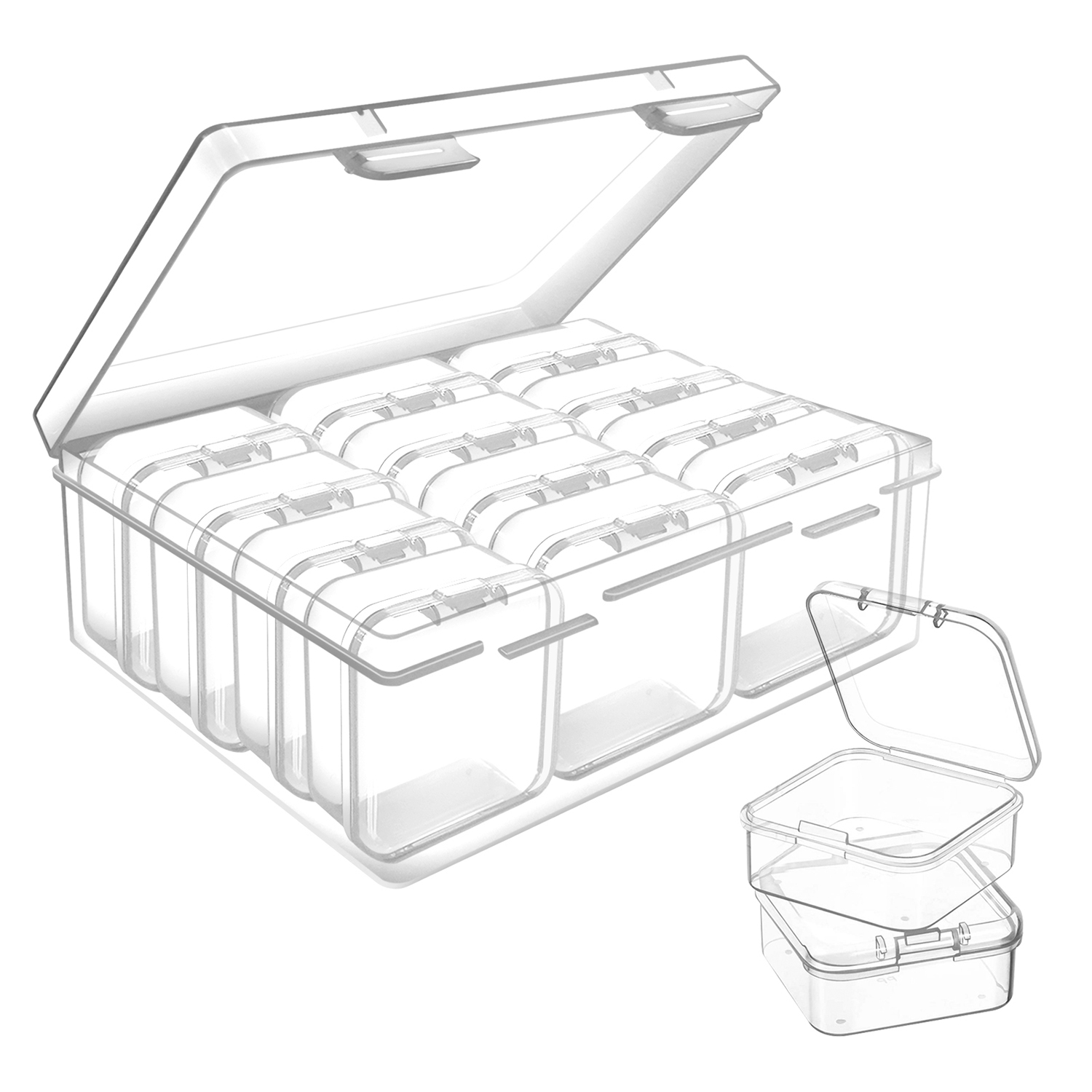 2pcs of Clear Plastic Storage Bead Container Box Case,15 Compartments  Hinged Lid Storage DIY Projects Craft Supplies 150x94mm 