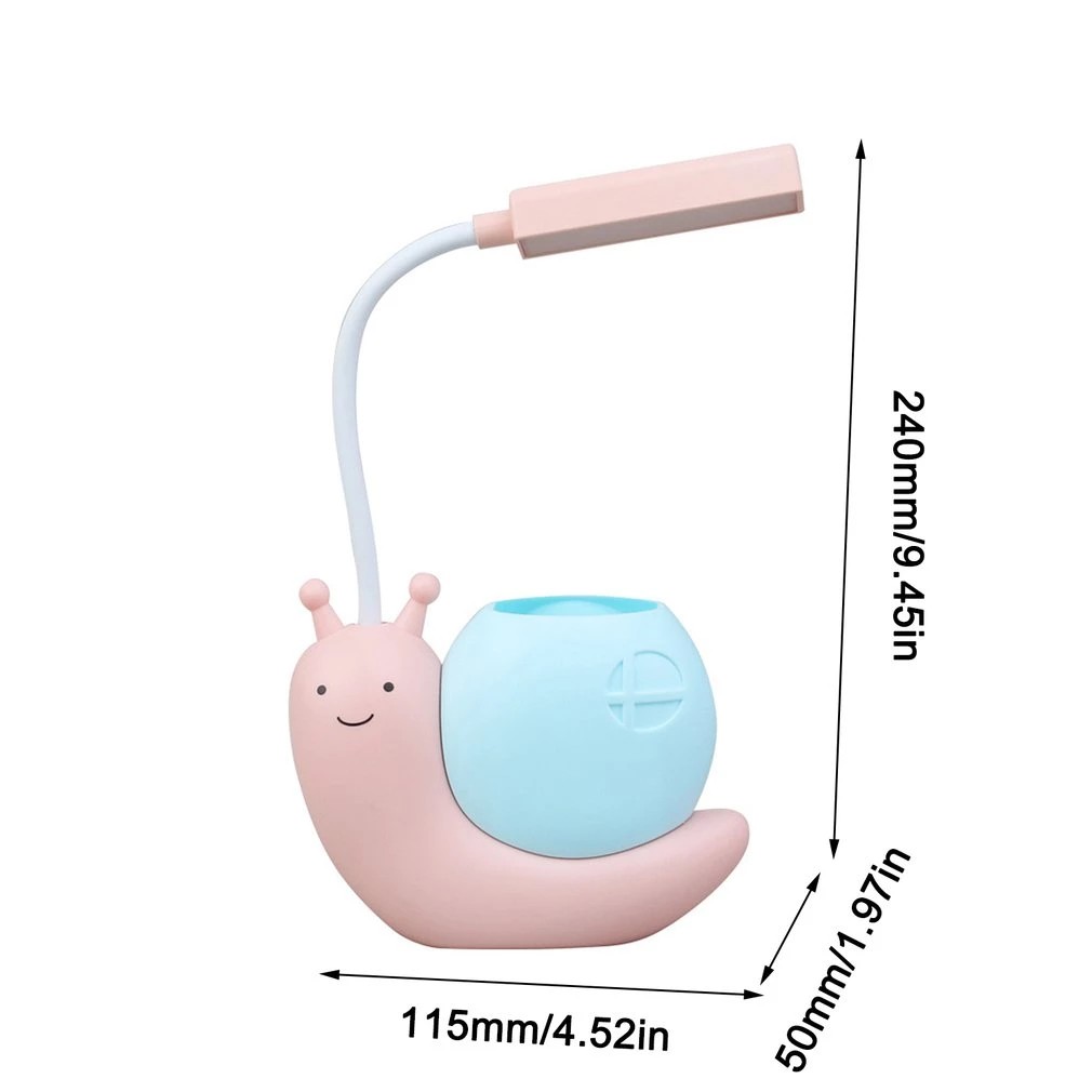 1pc cute snail desk lamp usb charging pen holder lamp kid led night light reading lamp with pen organizer table light details 5