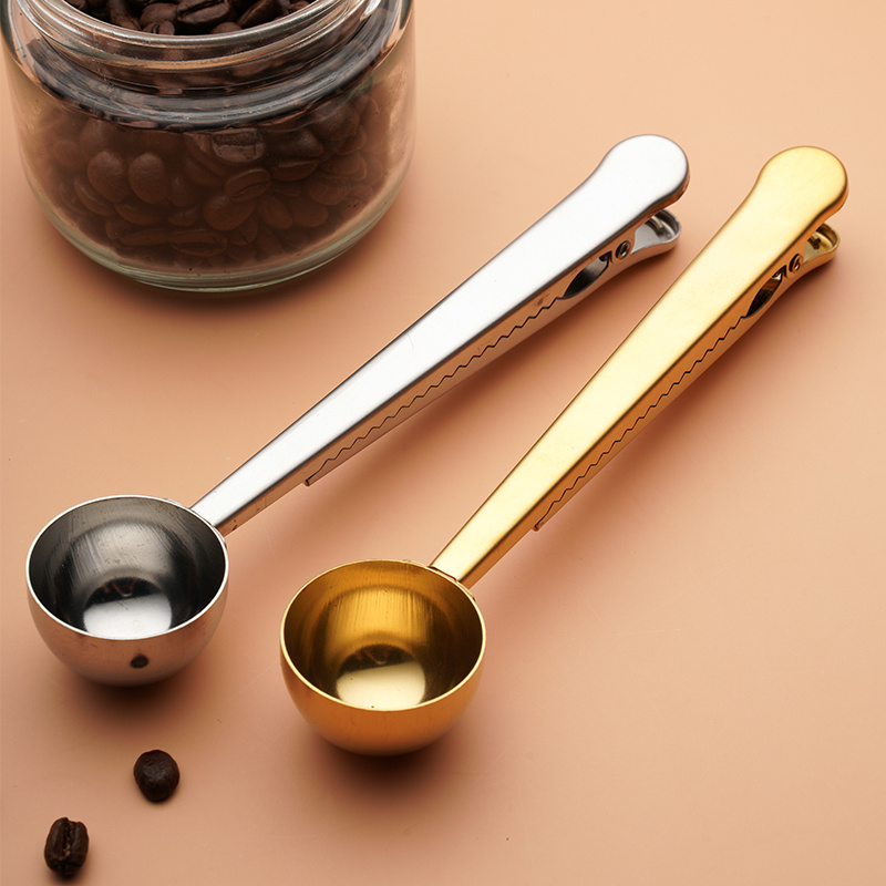 stainless steel spoon with clip measuring spoon food bag seal clip coffee spoon food seal clip milk powder spoon details 0