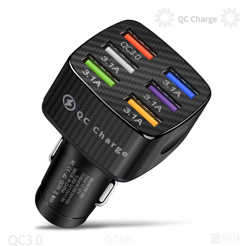 15A Chargeur de voiture lumineux 6USB Porous QC3.0 Chargeur de